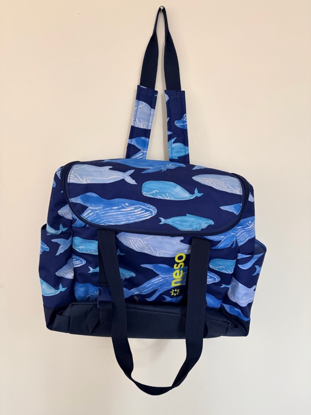 Neso Whale Print Navy Beach Backpack